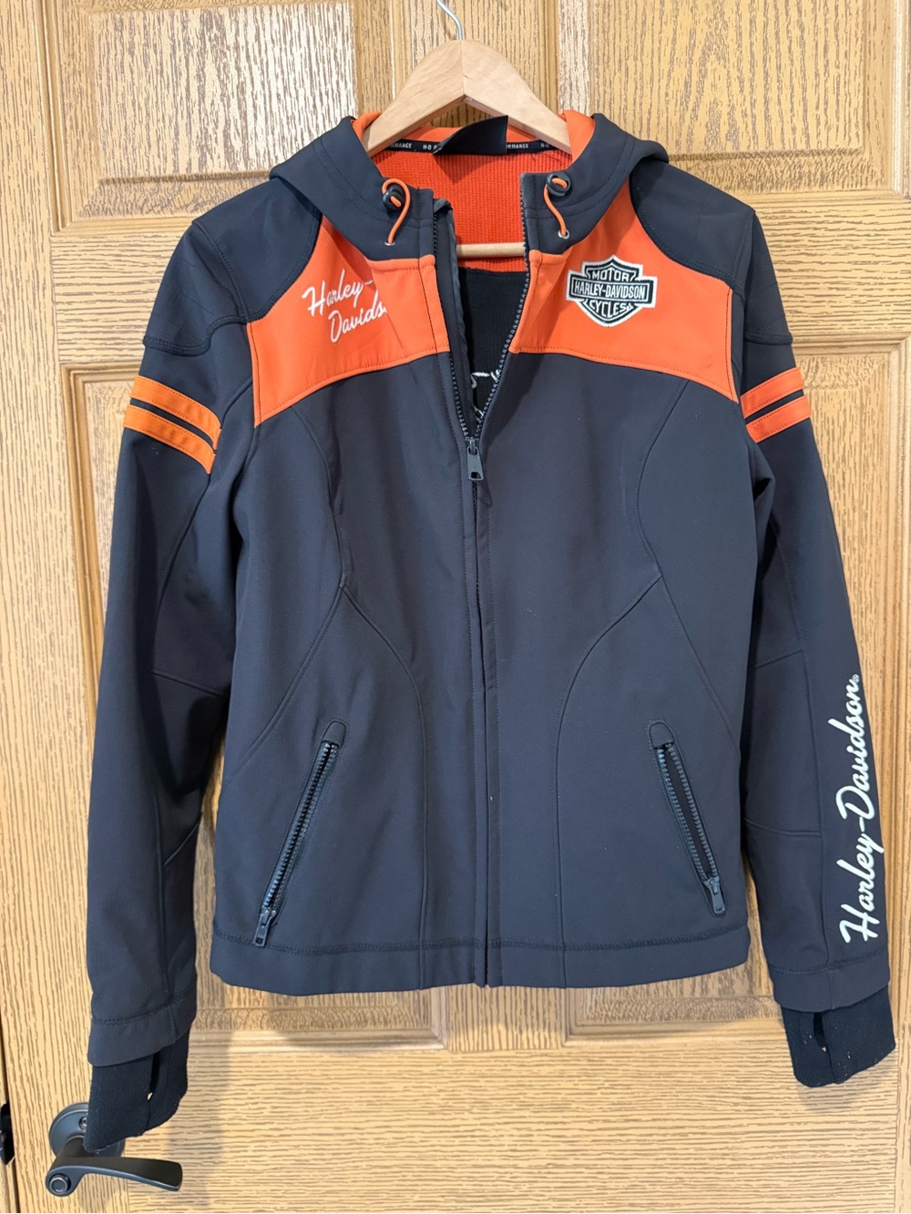Harley-Davidson Black and Orange Zip-Up Hooded Jacket